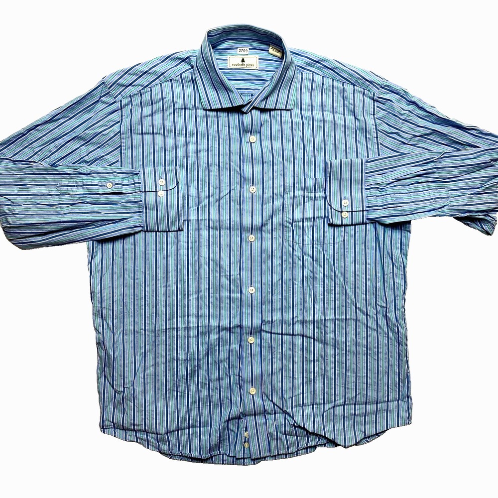 Southern Pines Shirt Mens Large Blue Long Sleeve Stripe Button Up Casual